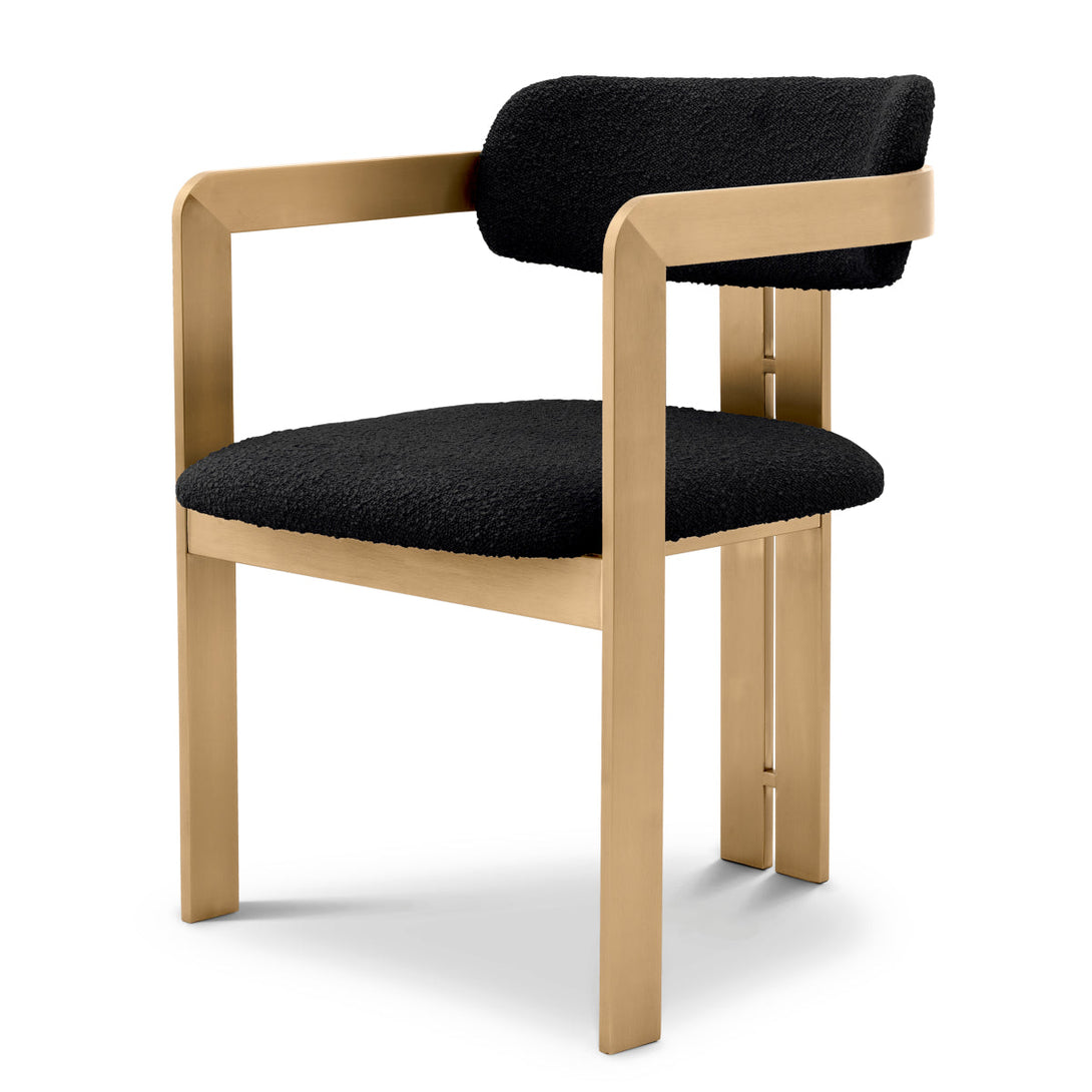 Dining Chair Donato Brushed Brass Finish Boucl&Eacute; Black Furniture Eichholtz