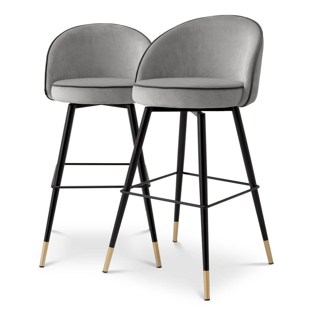 Bar Stool Cooper Set Of 2 Roche Light Grey Velvet Furniture Eichholtz