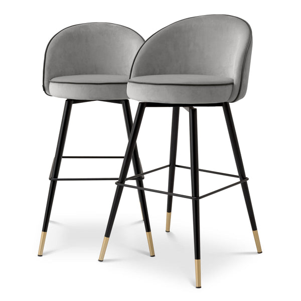 Bar Stool Cooper Set Of 2 Roche Light Grey Velvet Furniture Eichholtz