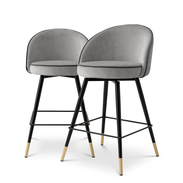 Counter Stool Cooper Set Of 2 Roche Light Grey Velvet Furniture Eichholtz
