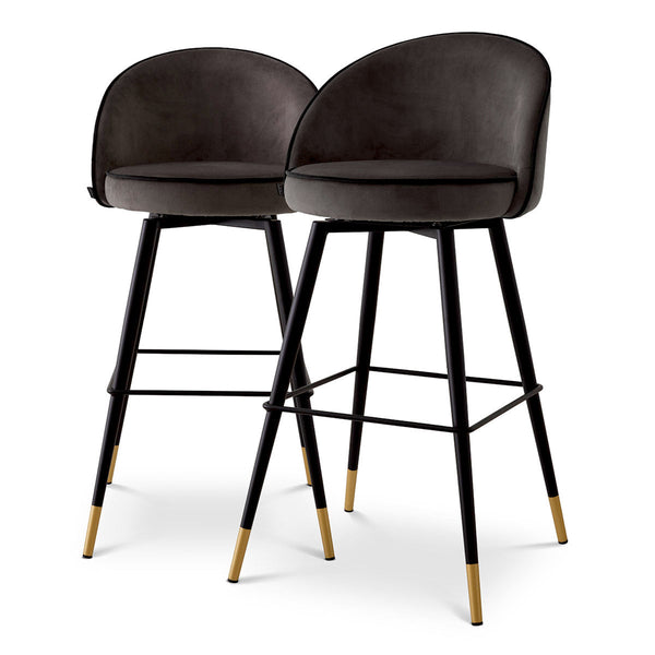 Bar Stool Cooper Set Of 2 Roche Dark Grey Velvet Furniture Eichholtz