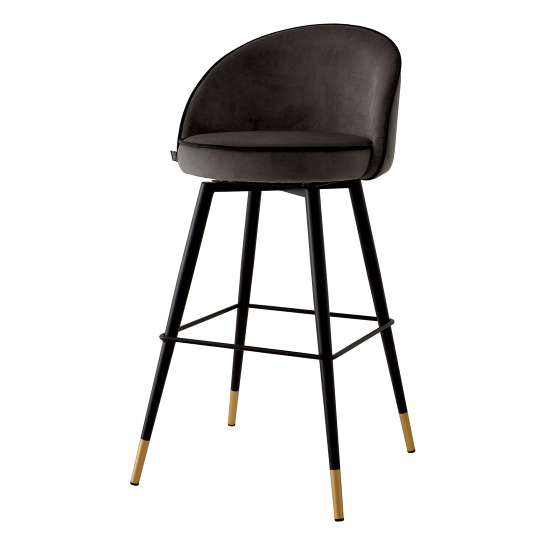 Bar Stool Cooper Set Of 2 Roche Dark Grey Velvet Furniture Eichholtz