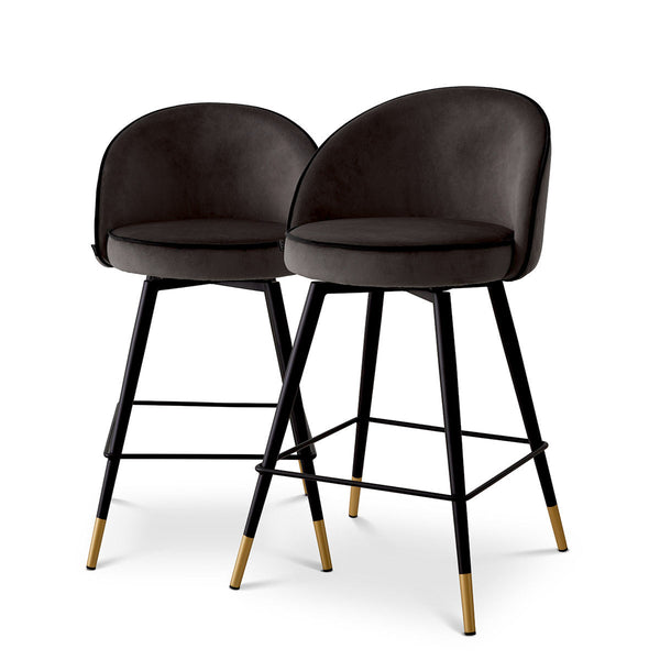 Counter Stool Cooper Set Of 2 Roche Dark Grey Velvet Furniture Eichholtz