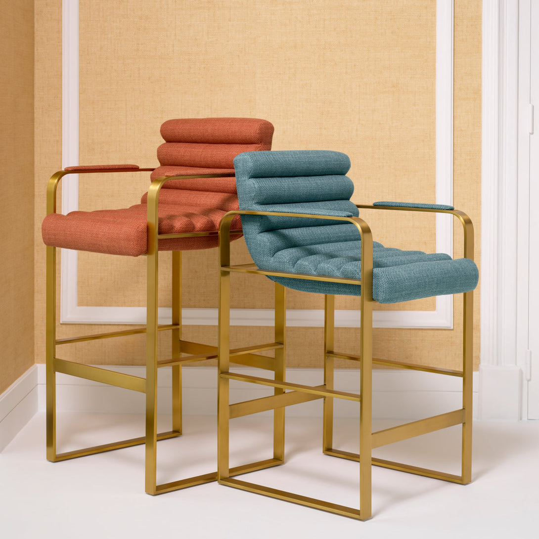 Bar Stool Olsen Brushed Brass Scalea Blue Furniture Eichholtz